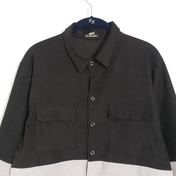 Go Destination Casual Button-Up Shirt Mens Large Gray Black Two Tone Long Sleeve - Picture 12 of 16